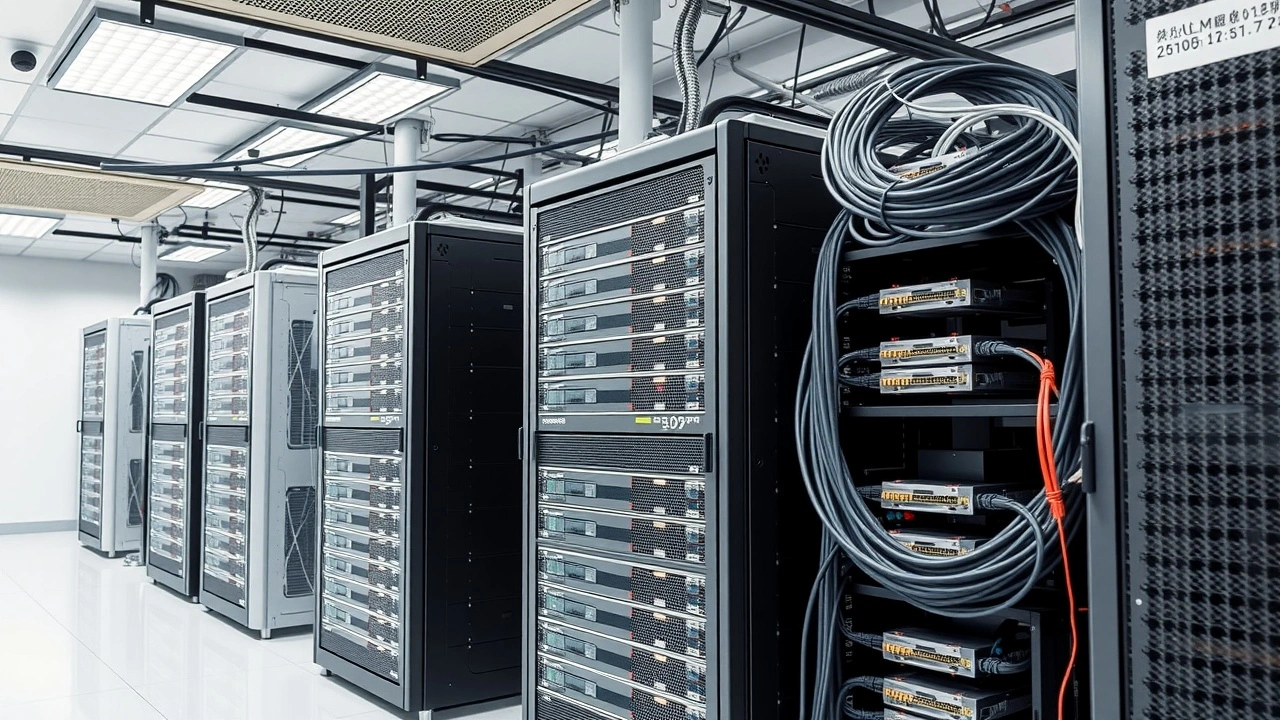 salle serveur moderne avec serveurs haute performance et cables reseau