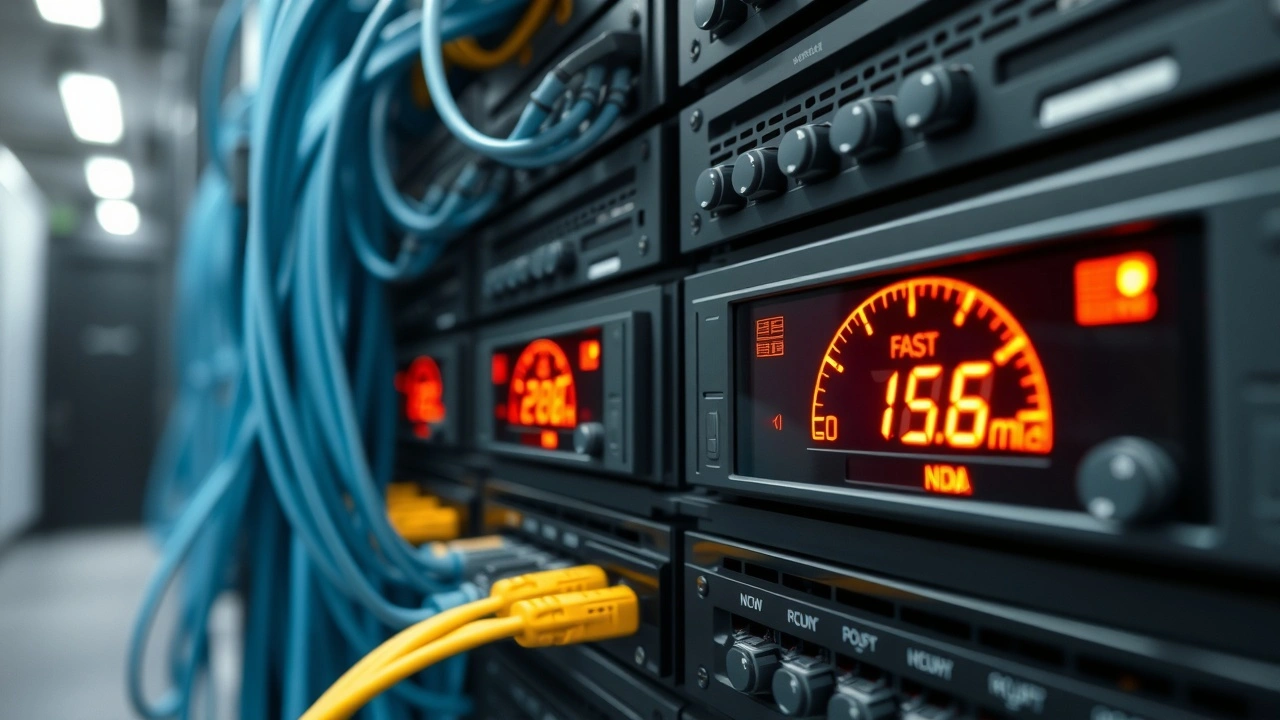 serveur securise avec cables reseau et compteurs de vitesse