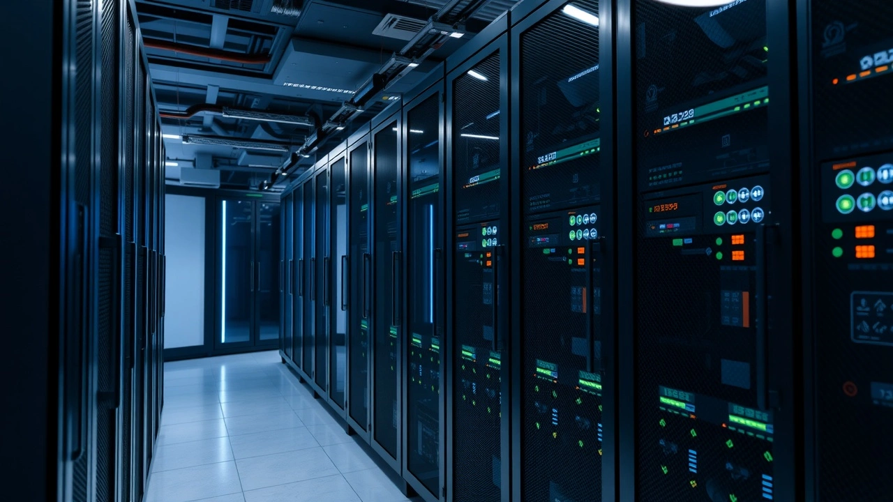 serveurs dans un centre de donnees avec voyants lumineux