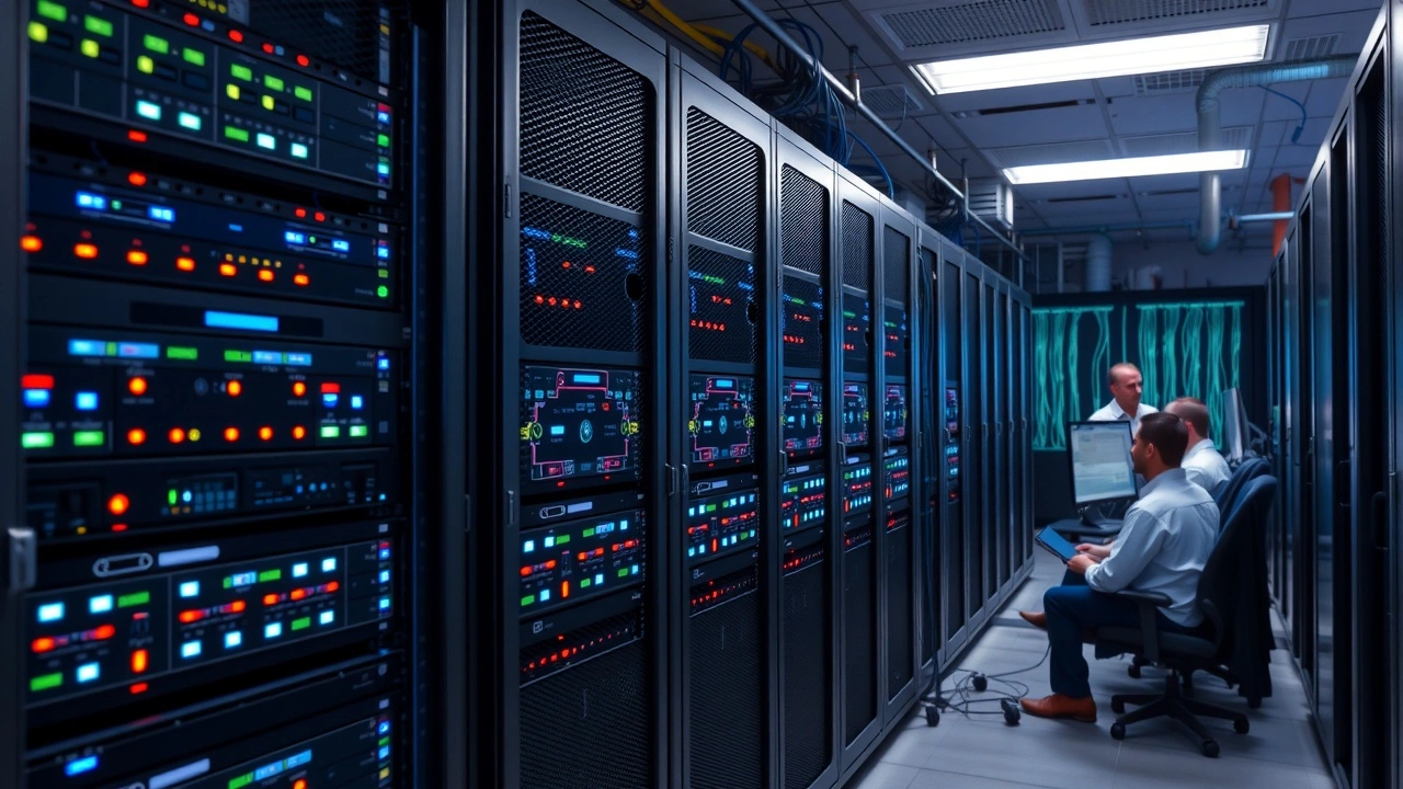 racks de serveurs securises dans un centre de donnees