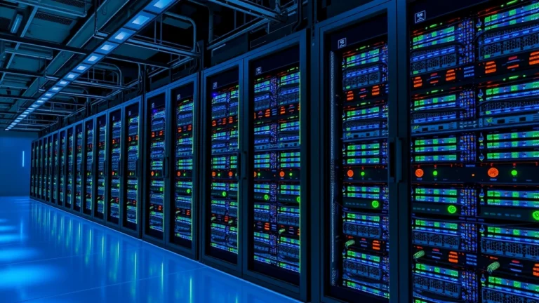 Centre de données moderne avec serveurs dédiés pour projets à forte charge