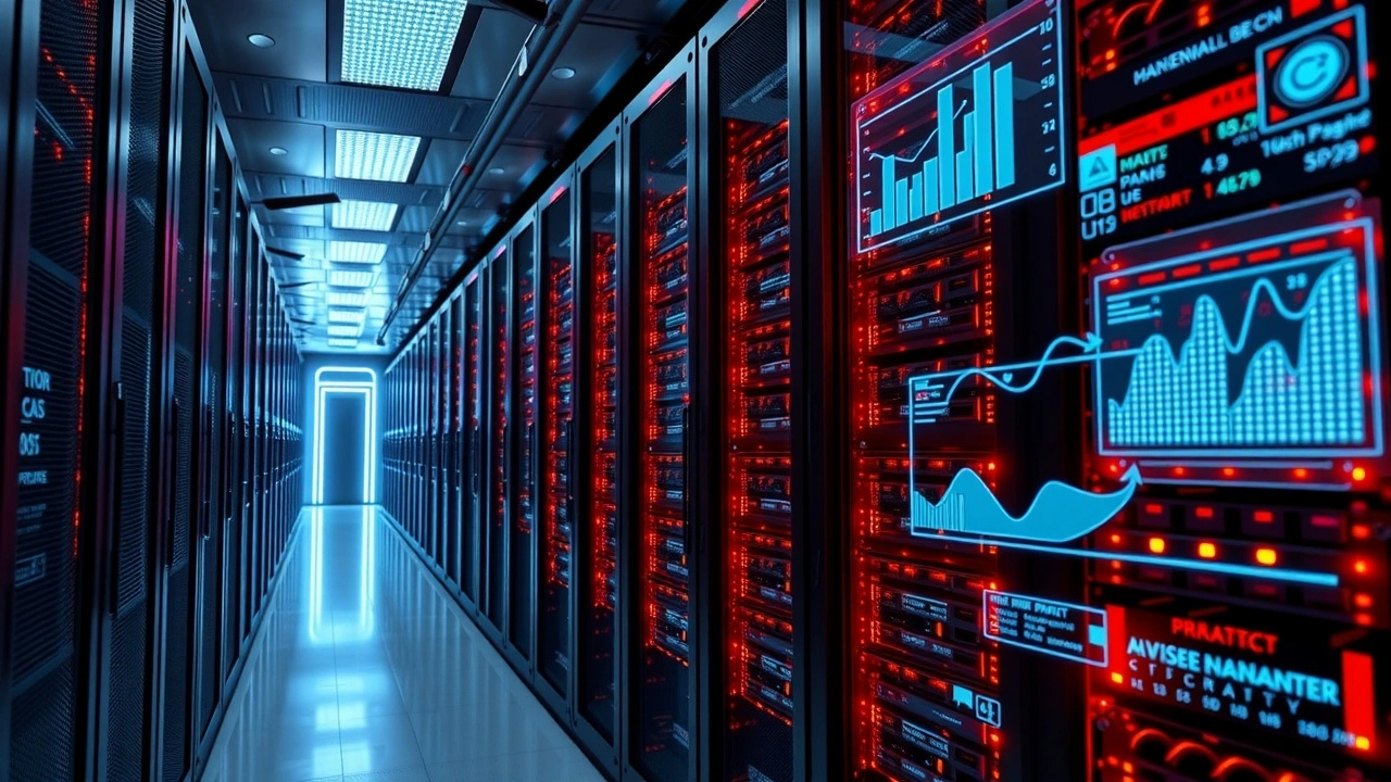 Centre de données moderne avec serveurs dédiés illustrant la gestion avancée des projets web exigeants