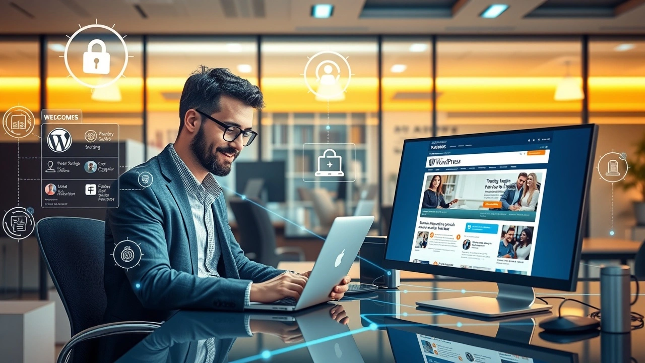 Un webmaster confiant sur un ordinateur, illustrant la gestion des erreurs d’hébergement Wordpress.