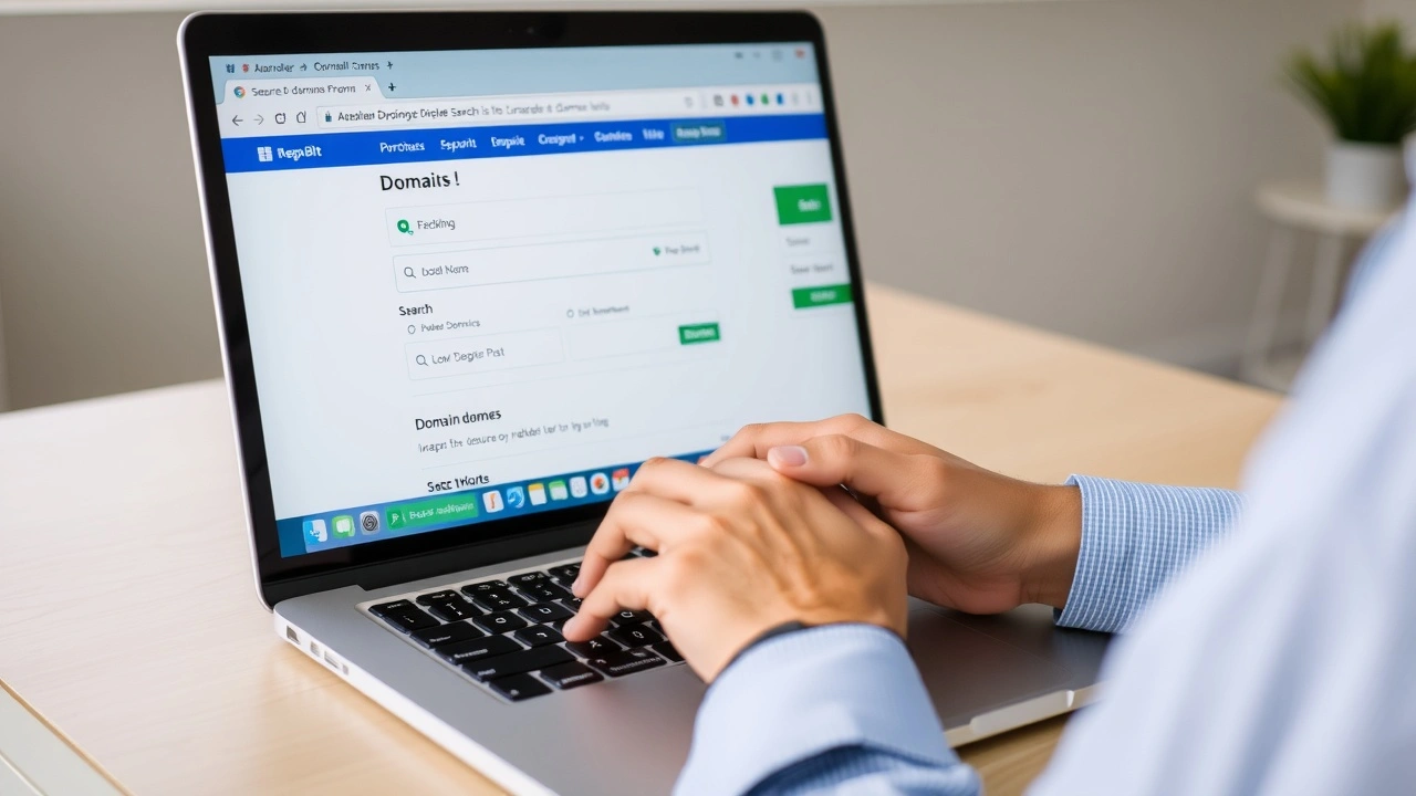 personne achetant un nom de domaine en ligne sur un ordinateur portable