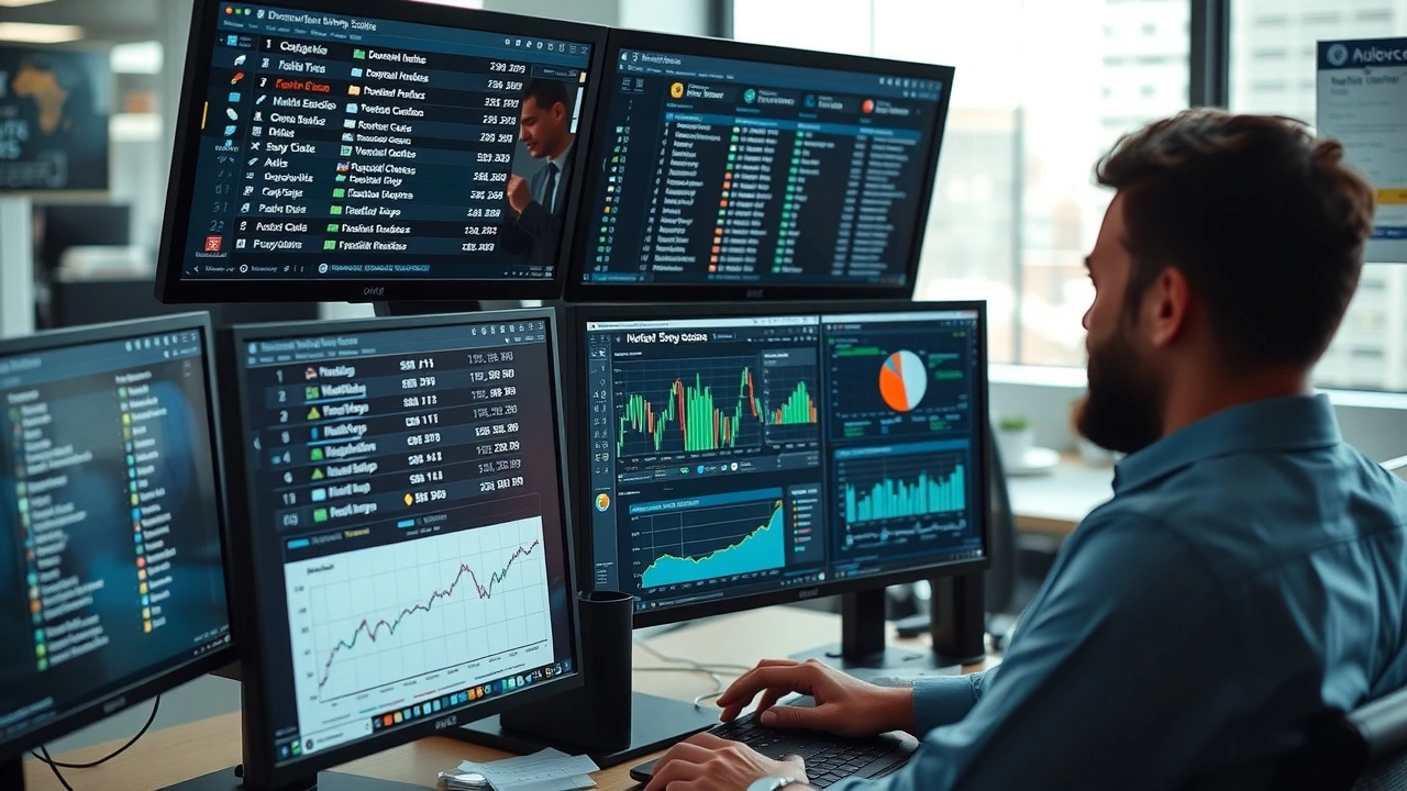 personne analysant ecrans avec extensions de domaine