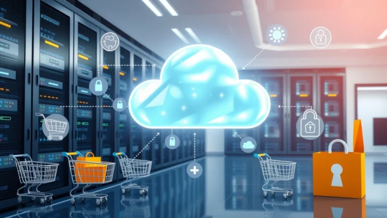 Illustration de lhébergement cloud performant, sécurisé et adaptable pour le commerce en ligne