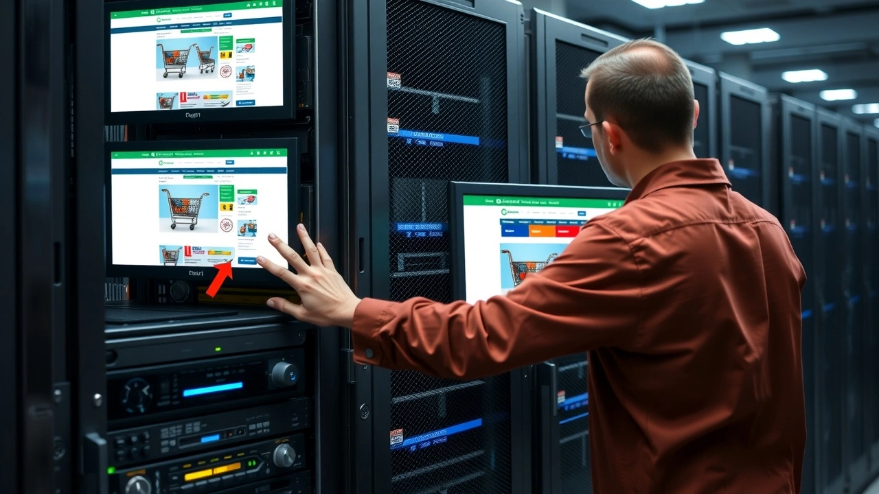 personne choisissant un serveur dans une salle de serveurs ecommerce