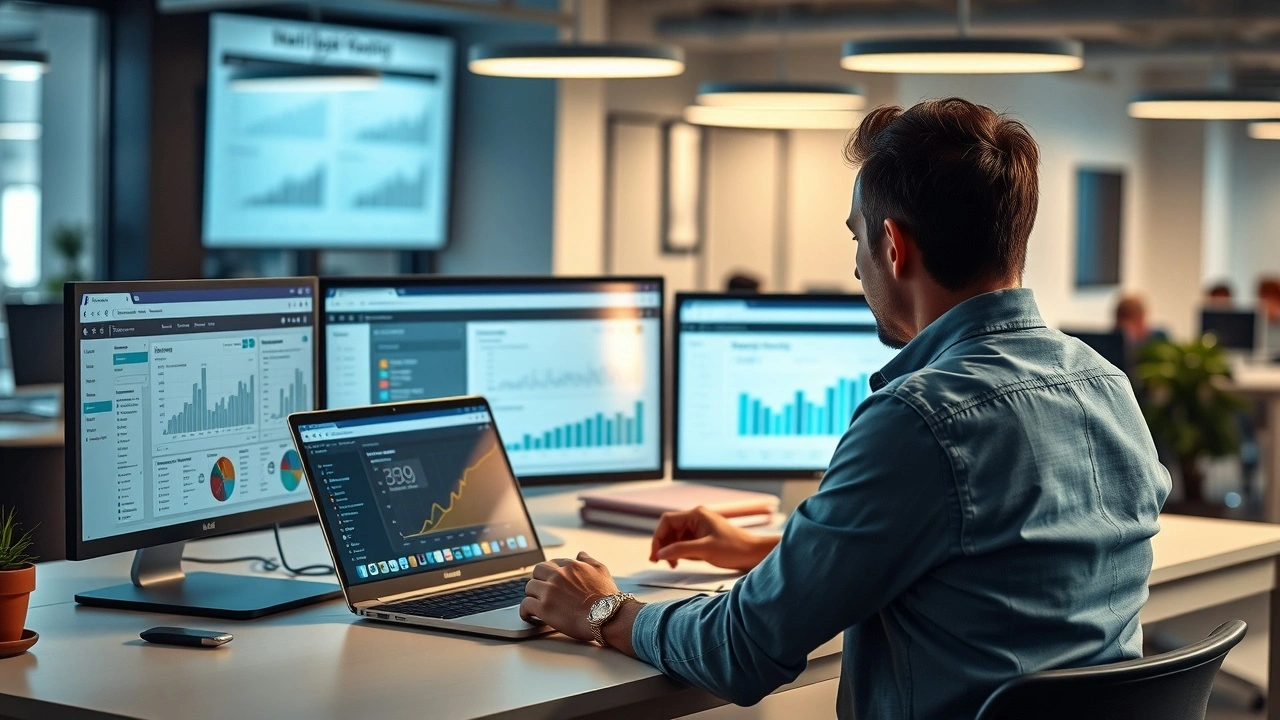 personne comparant des ecrans avec panneaux d hebergement web