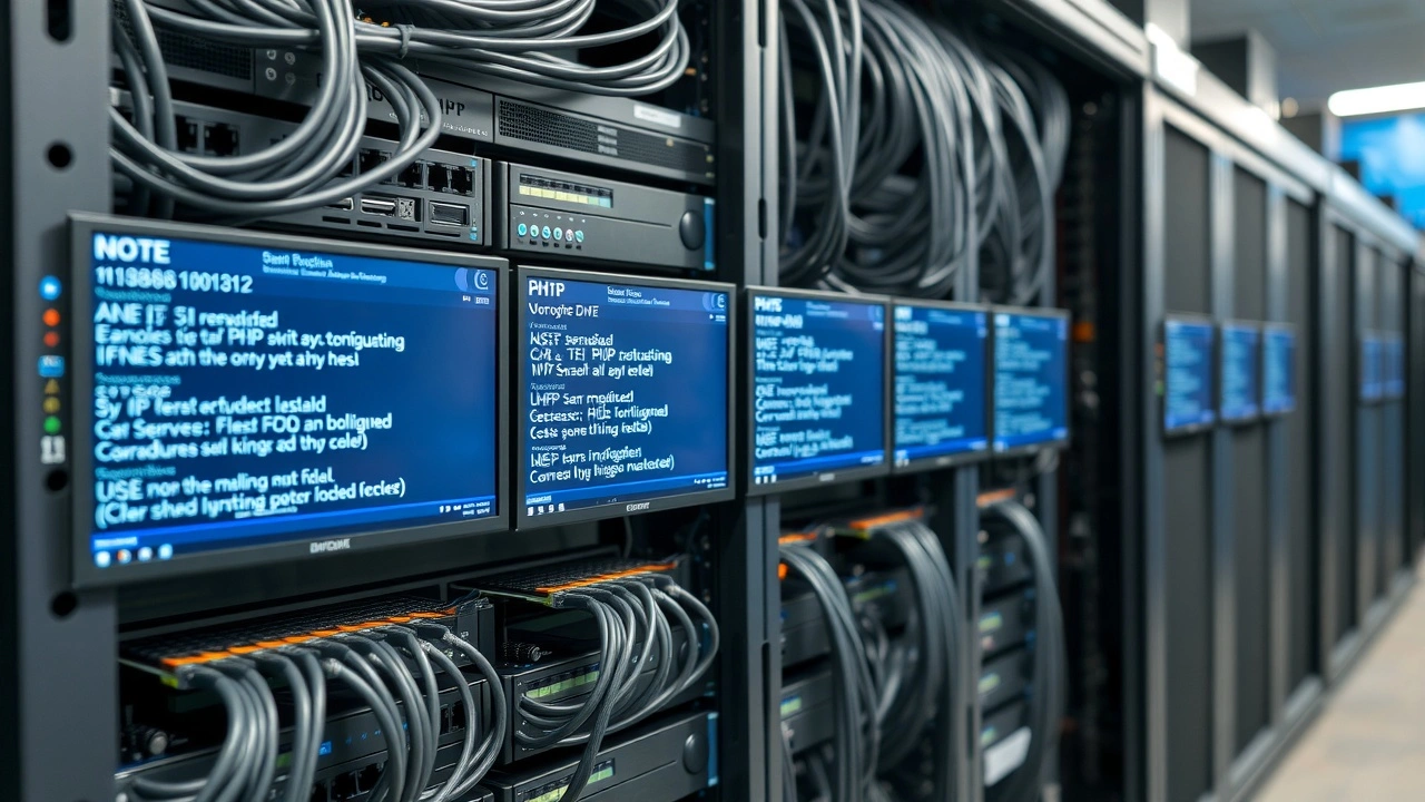 serveur avec cables reseau et ecrans configuration php