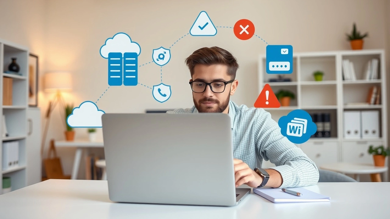 Personne débutante configurant un hébergement web mutualisé dans un bureau moderne