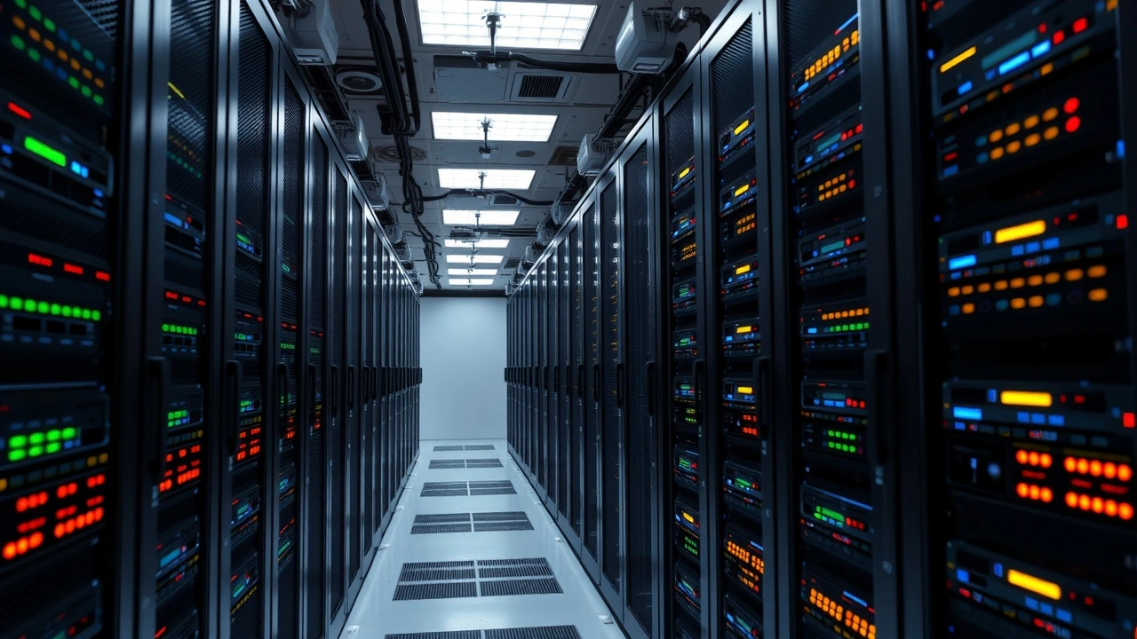 rangée de serveurs modernes dans datacenter lumineux