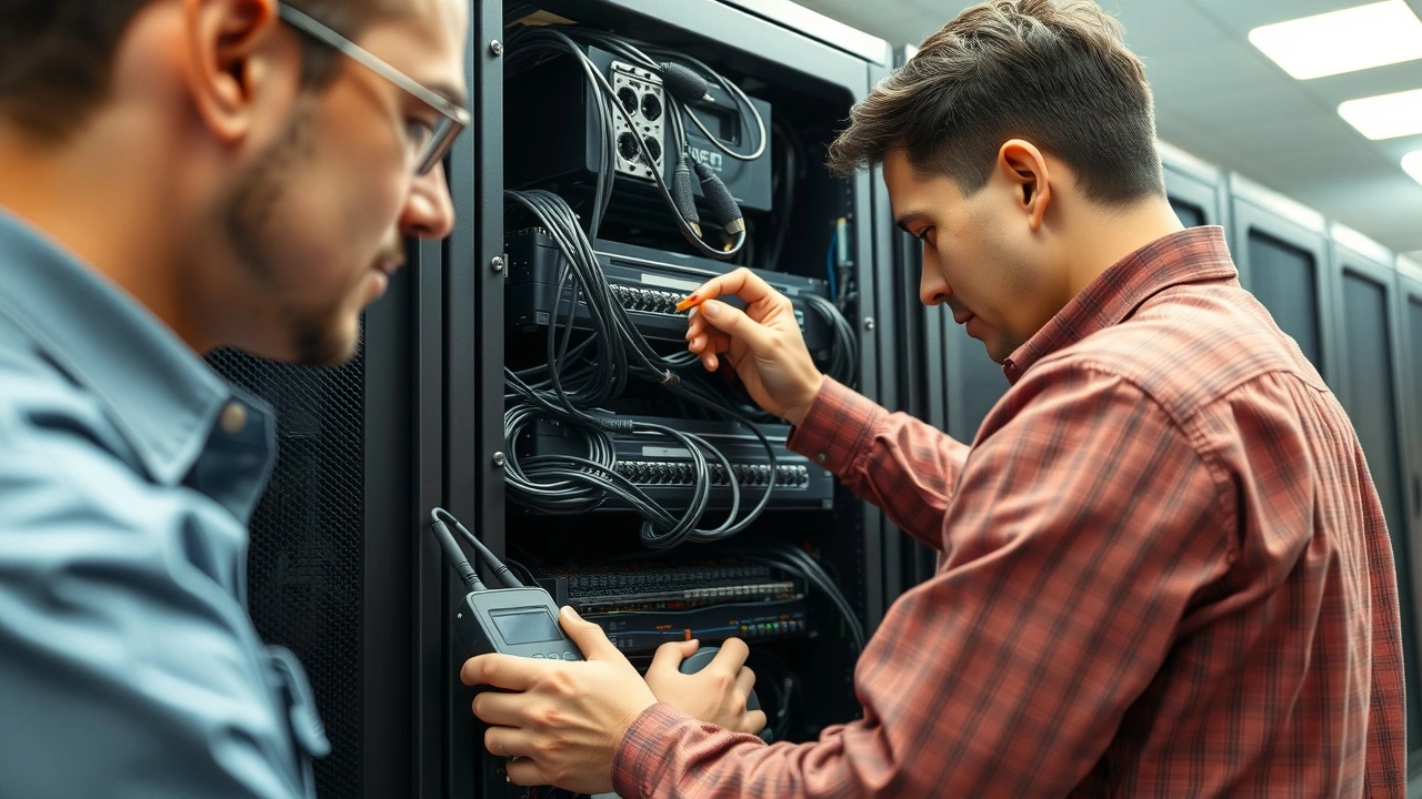 personne diagnostiquant des problemes sur un serveur informatique