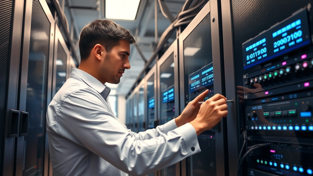 personne comparant des serveurs dans un centre de donnees
