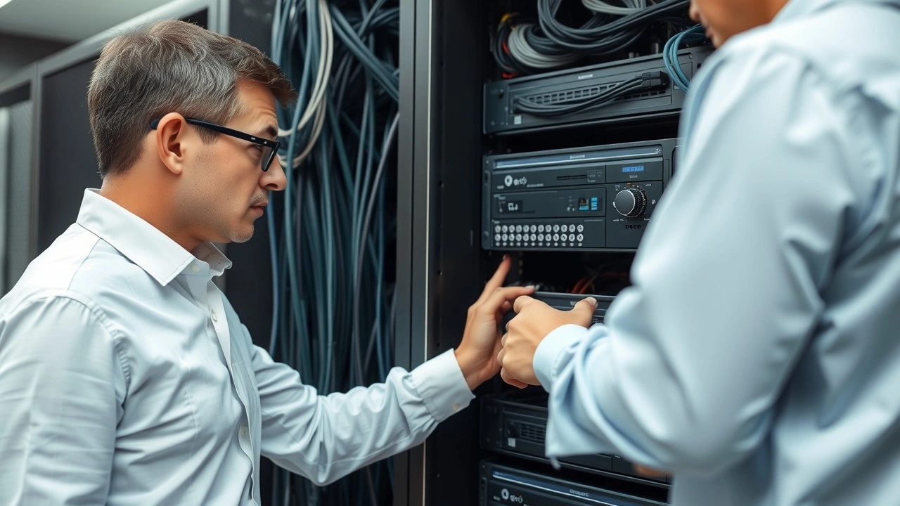 personne examinant un serveur dans une salle informatique