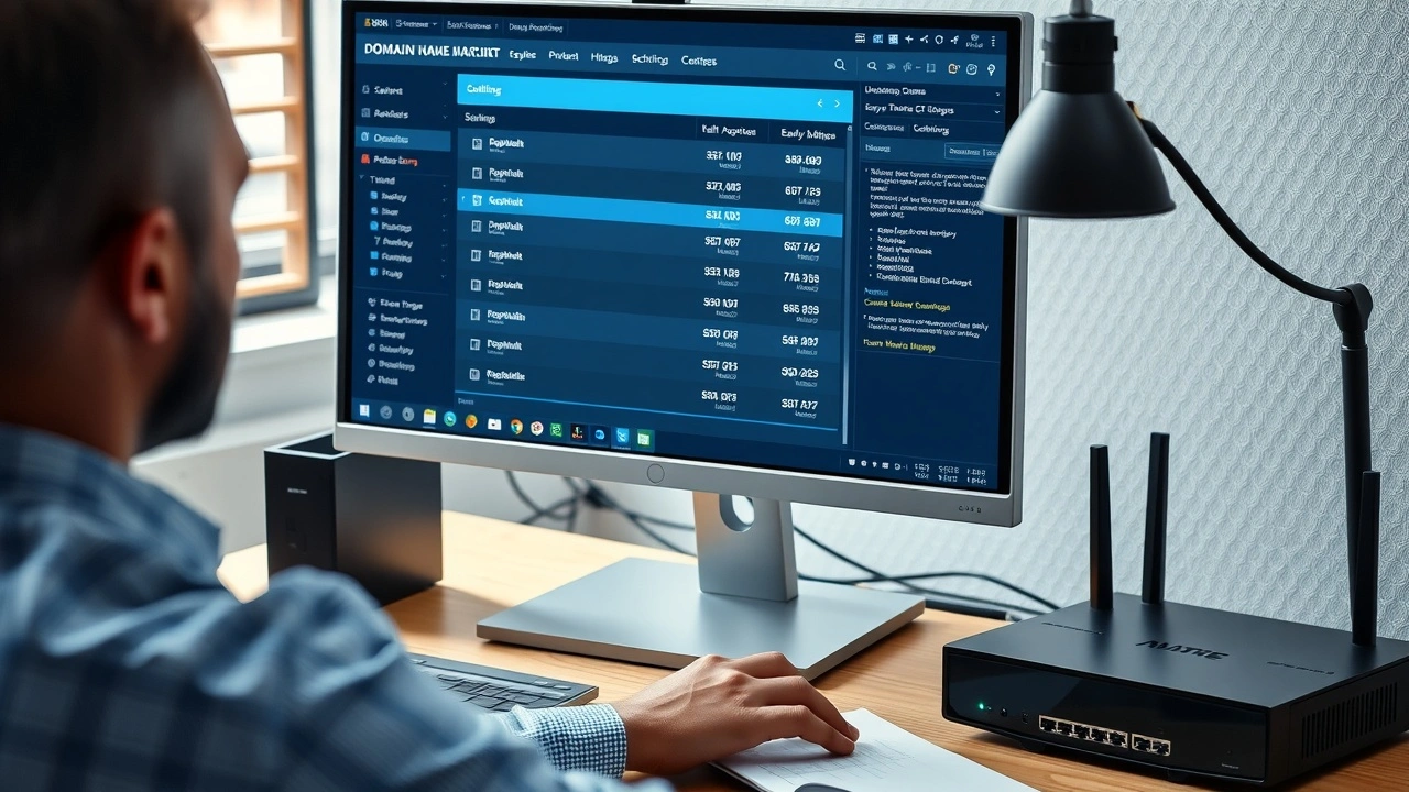 personne gerant un ecran avec interface technique de nom de domaine