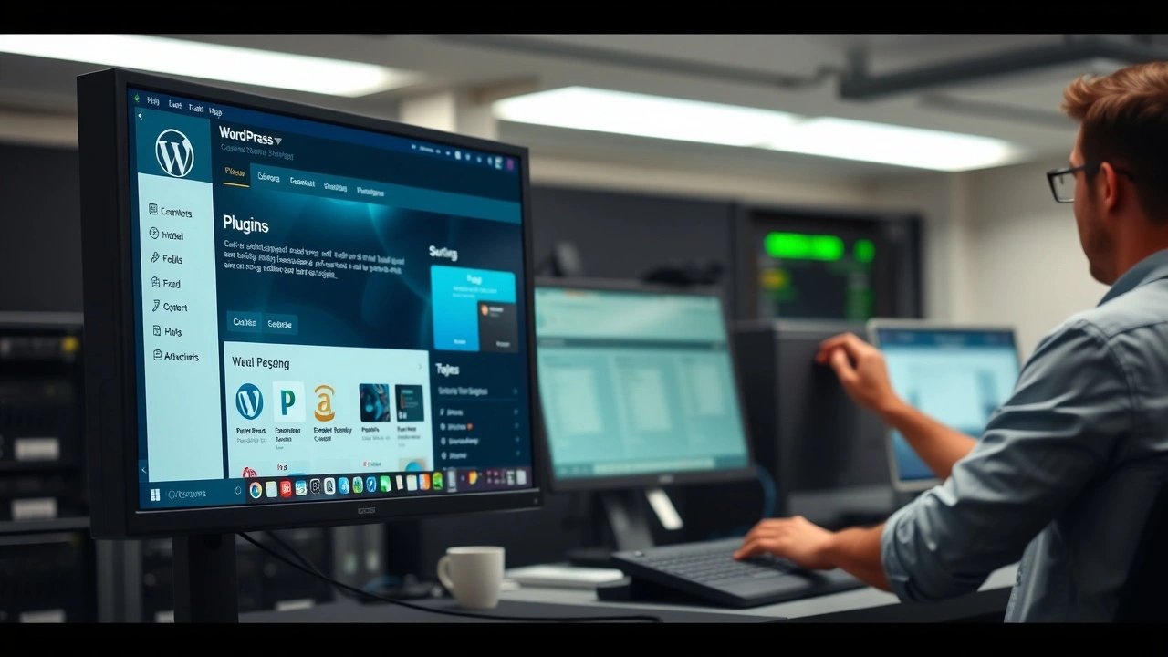 ordinateur avec tableau de bord wordpress et serveur hebergement