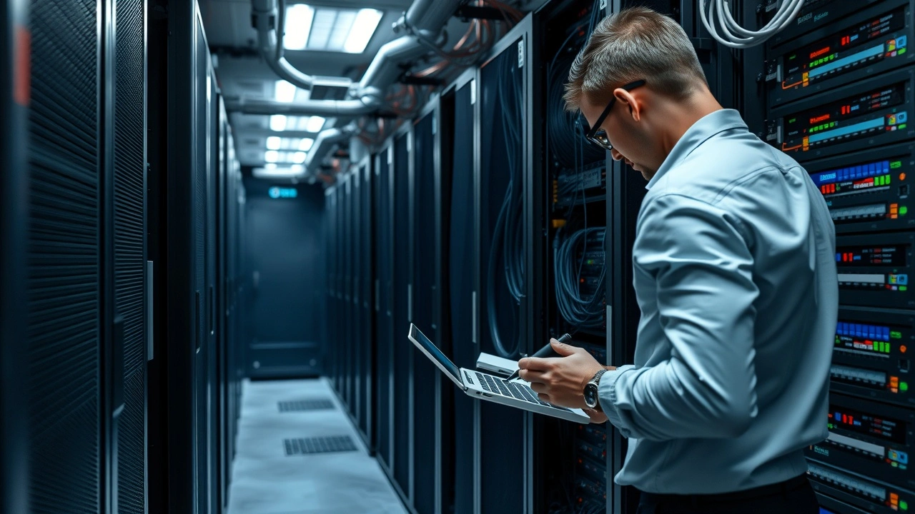 technicien gerant un serveur et systeme de noms de domaine