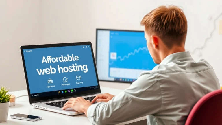 Personne debutante choisissant un hebergement web pas cher pour projets legers