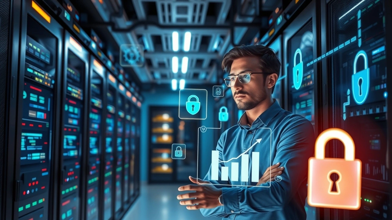 Environnement dhebergement ecommerce fiable avec serveur moderne et elements de cybersécurite