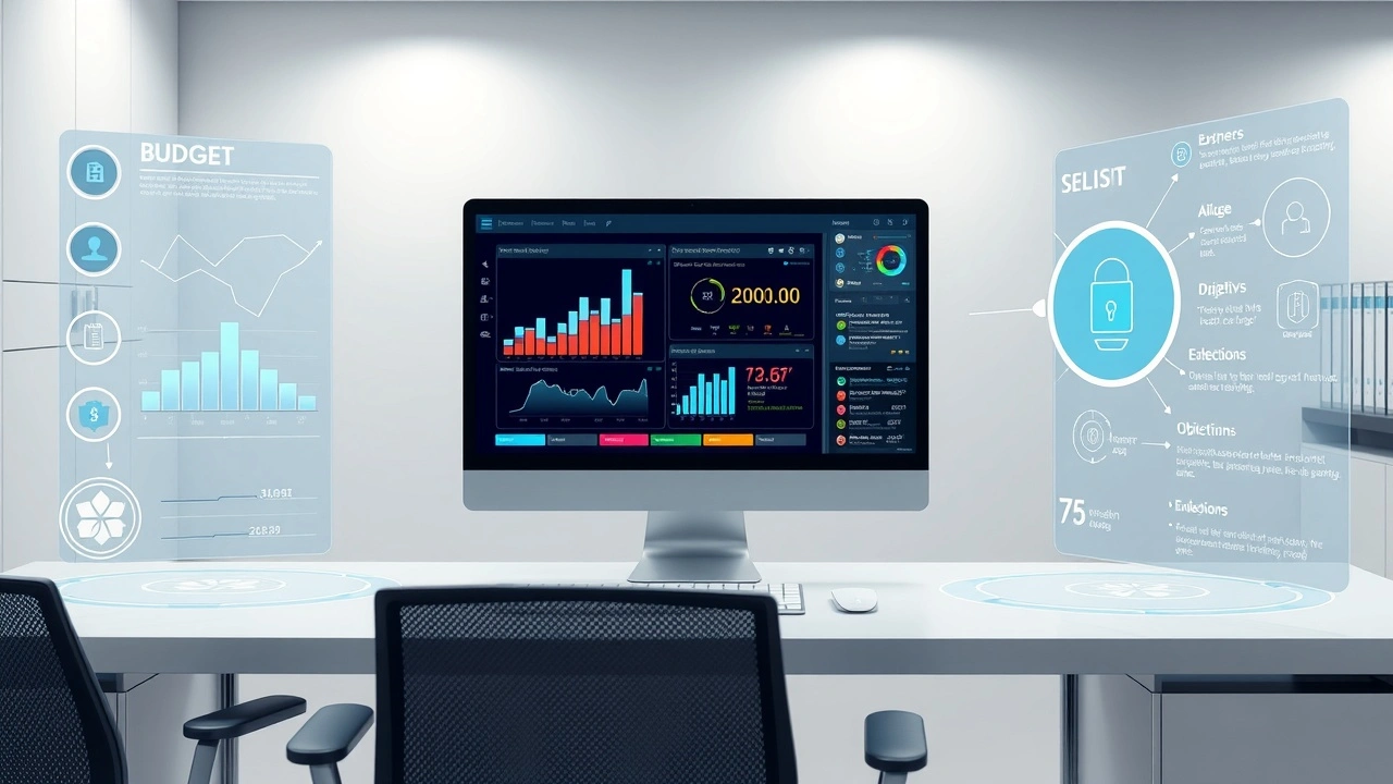 Interface futuriste montrant la selection dhebergements web personnalises avec lIA selon objectifs et budget