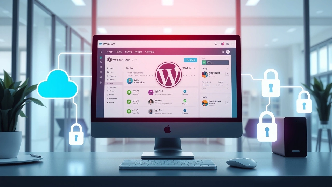 Espace de travail moderne illustrant la sauvegarde automatique et sécurisée de WordPress