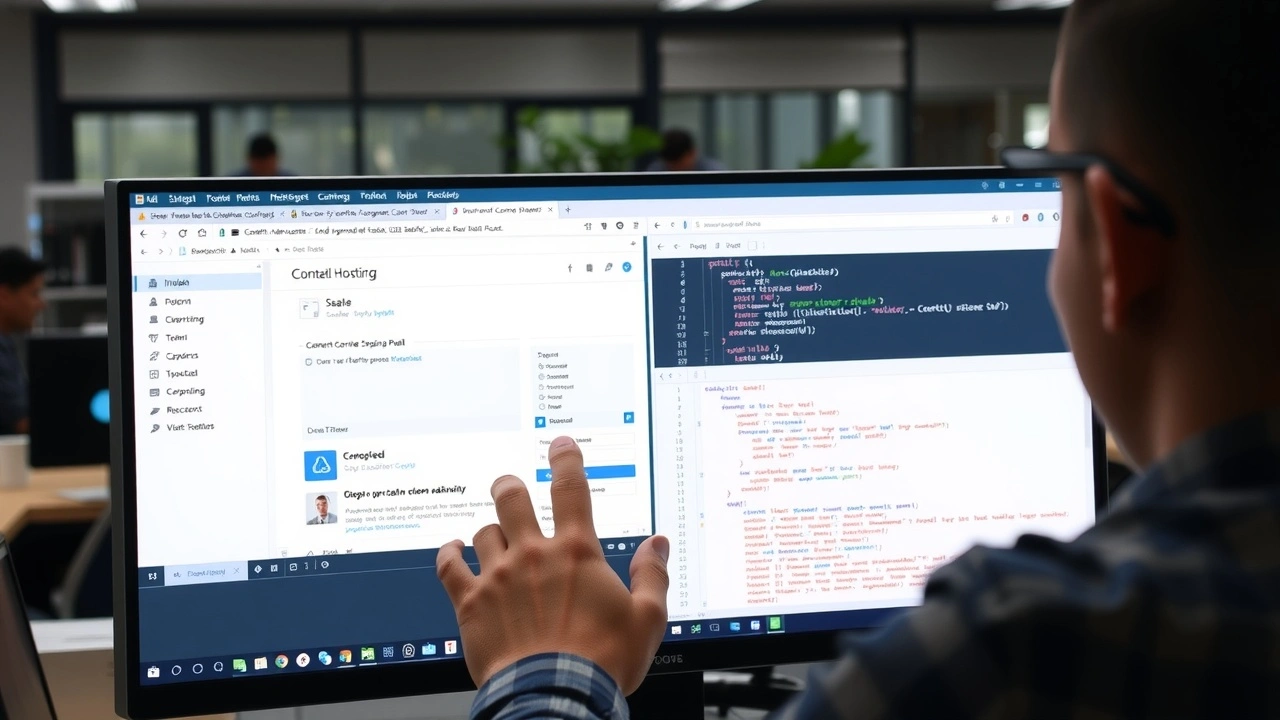personne installant un cms sur ordinateur en bureau