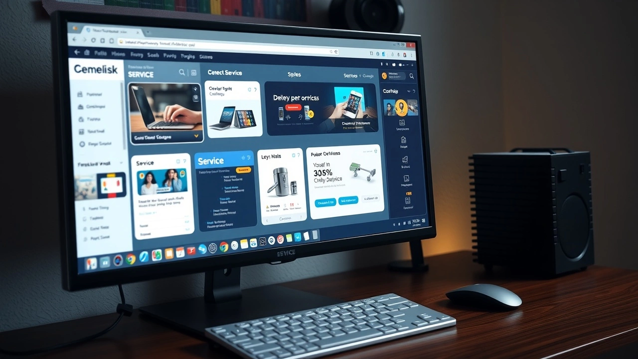 ordinateur avec ecran sur gestion services pour boutique en ligne