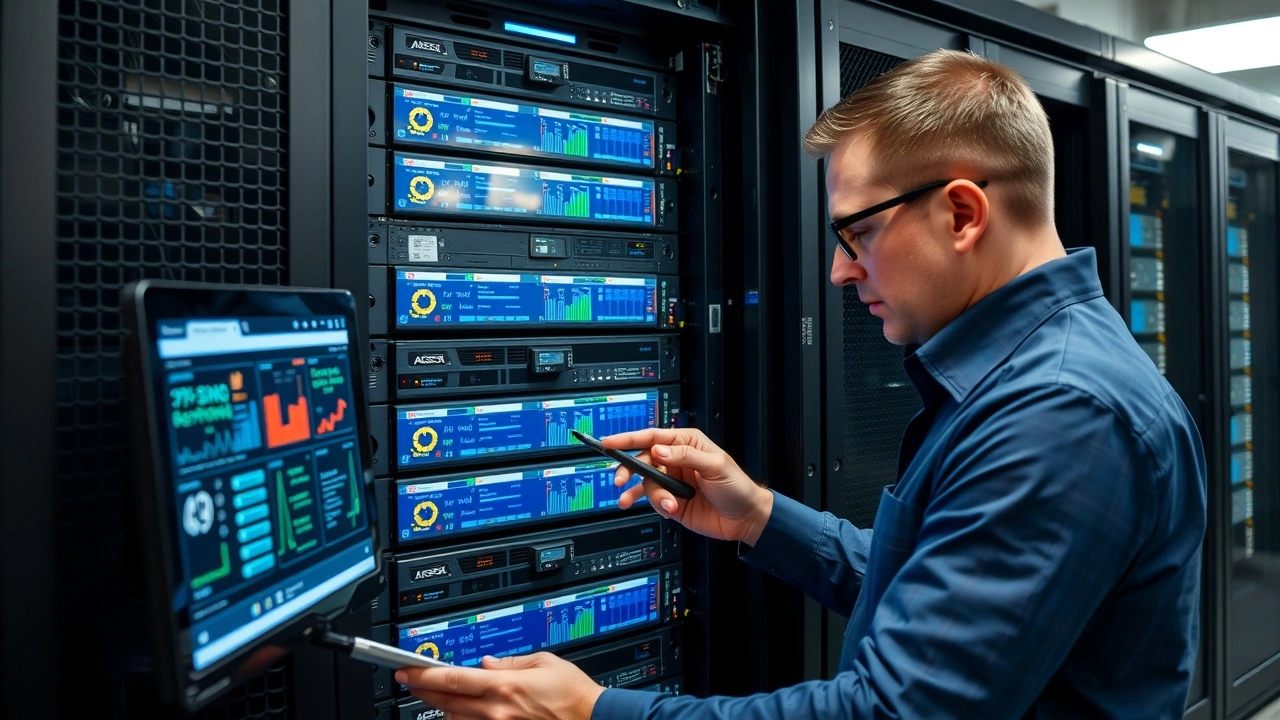 technicien entretenant un serveur dedie dans un centre de donnees