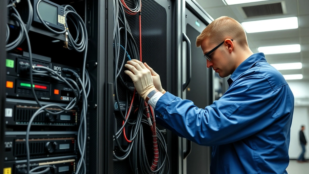 technicien de serveur effectuant maintenance sur serveur dedie