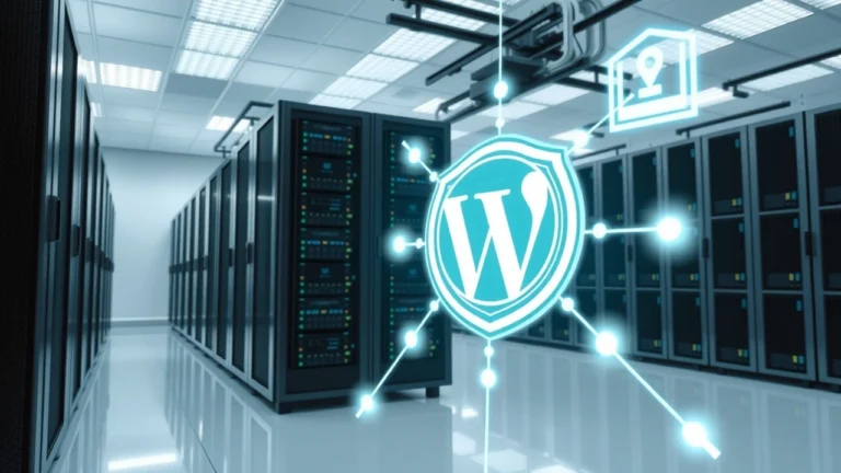 Centre de donnees moderne illustrant lhebergement WordPress resilient et securise