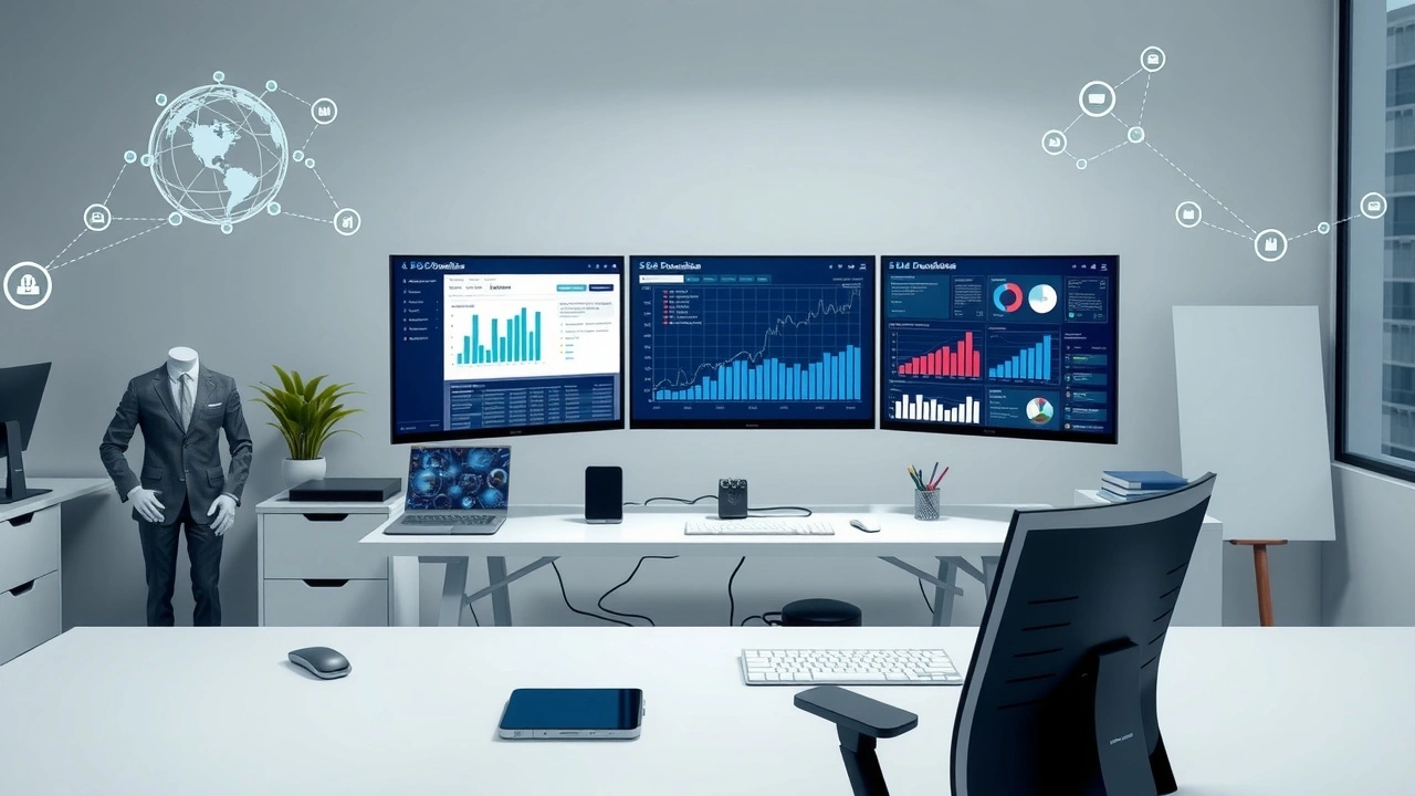 Bureau moderne illustrant le transfert de nom de domaine et le maintien du referencement