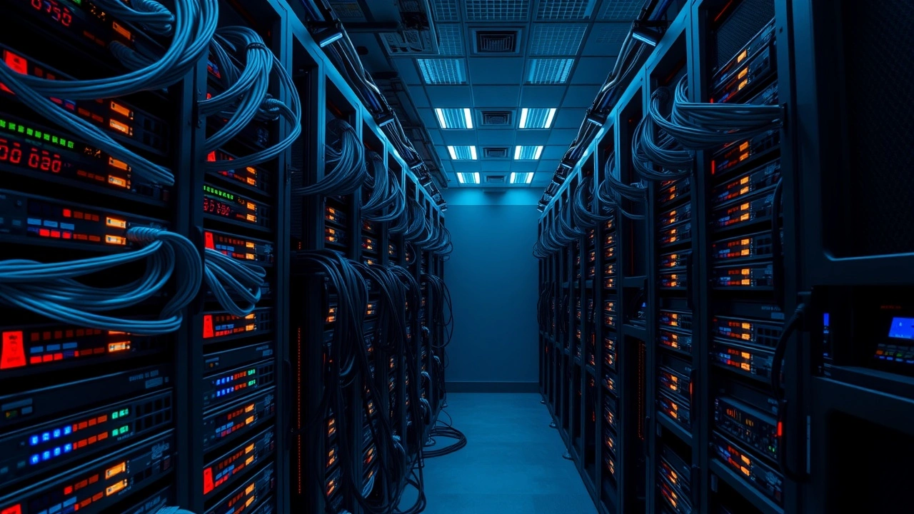 salle serveur moderne avec racked serveurs et cables reseau