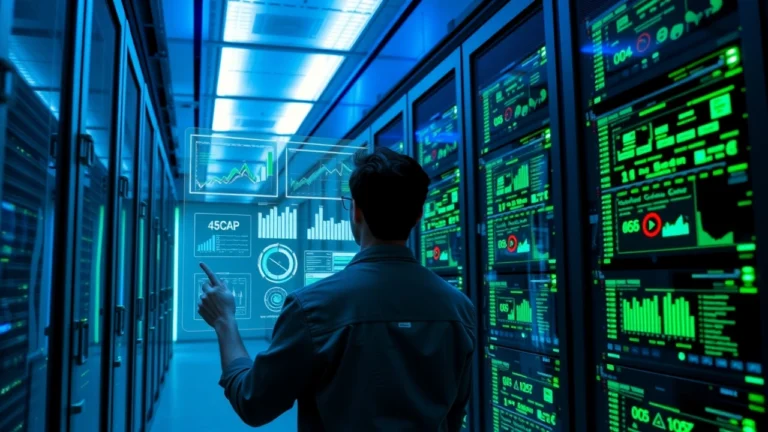 Salle serveurs moderne avec analyse des logs pour optimiser lhébergement web