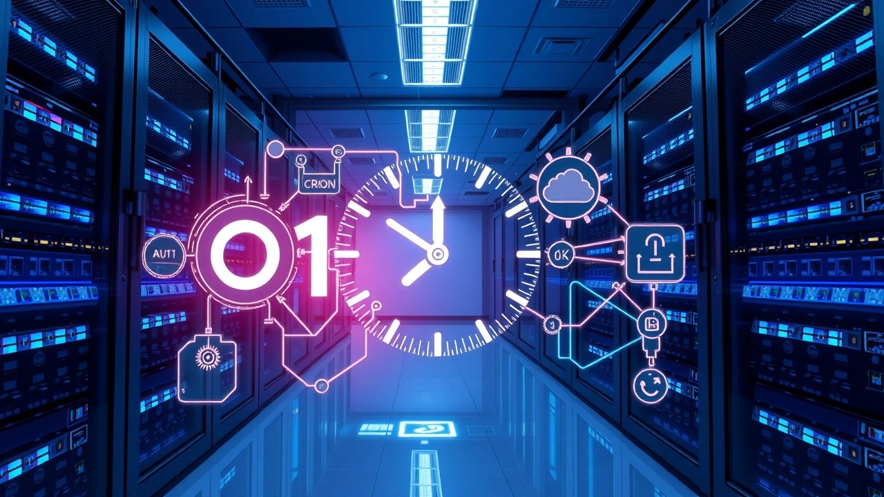 Serveurs modernes illustrant la gestion optimisée des taches cron pour l automatisation des processus web