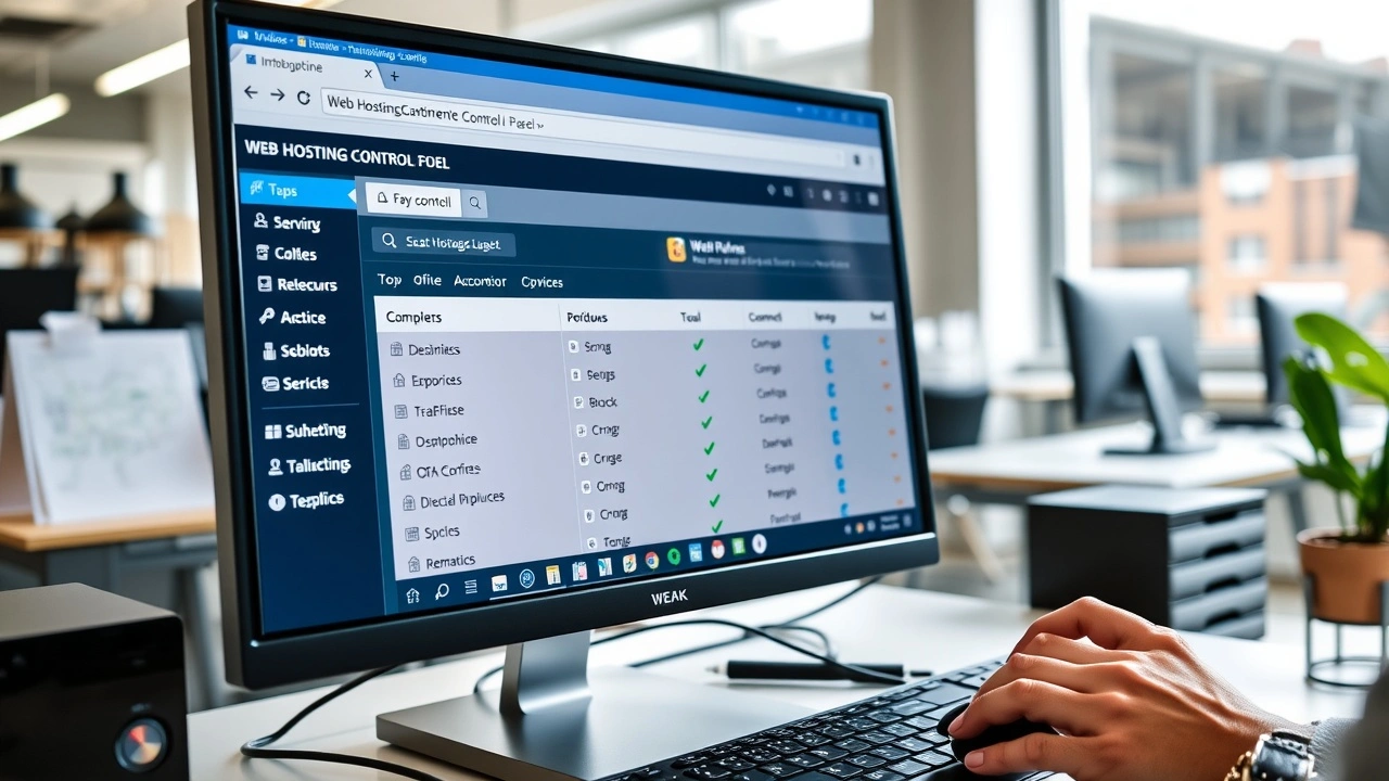 ordinateur avec panneau de controle hebergement web et utilisateur