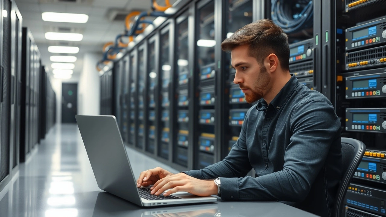 personne configurant un hebergement web avec serveurs en arriere plan