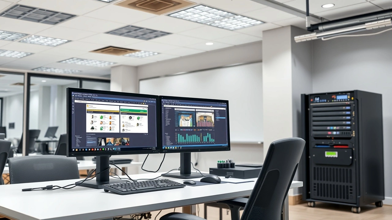 poste de travail avec panneaux controle hebergement et serveurs