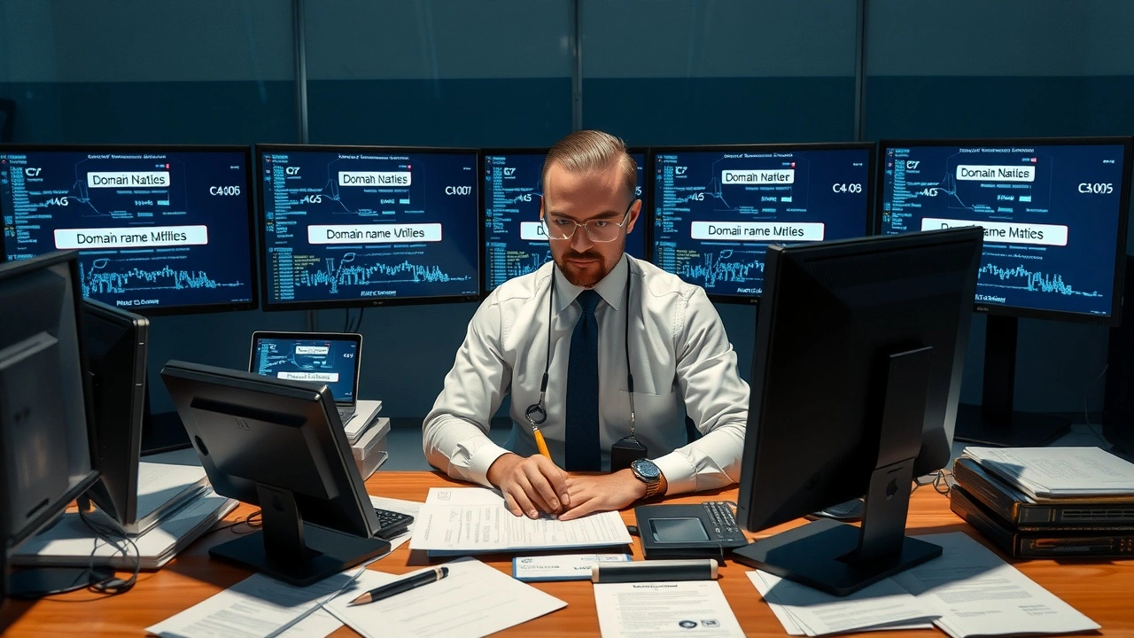 expert en cybersecurite surveillant ecrans noms de domaine