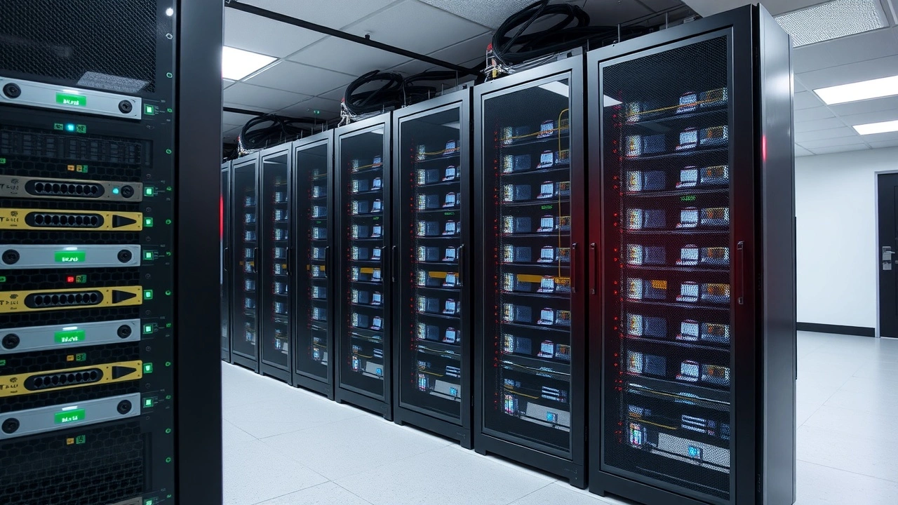 salle de serveurs securisee avec racks et cables reseau