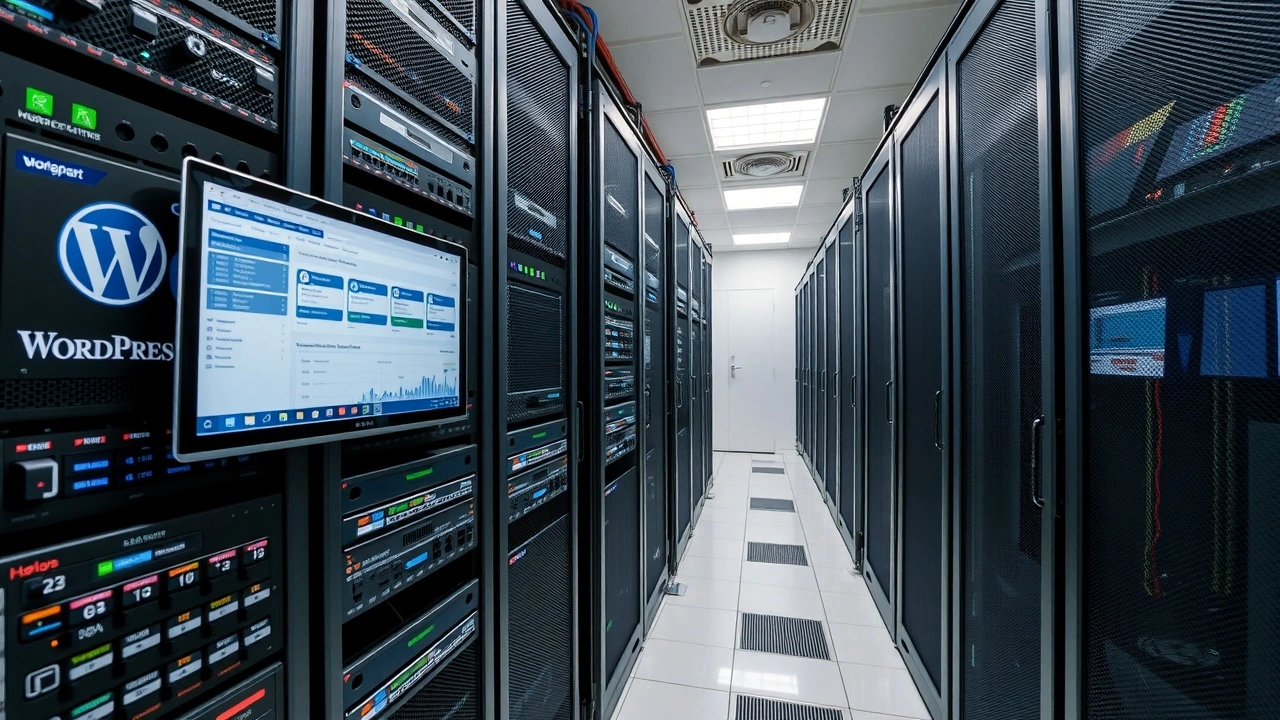 serveur dans salle de donnee avec ecrans de gestion wordpress