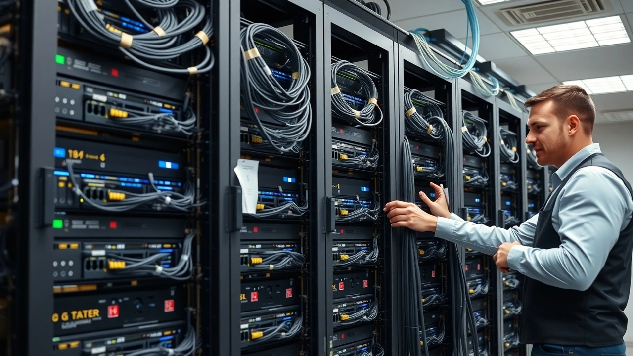 serveurs informatiques avec technicien dans centre de donnees moderne