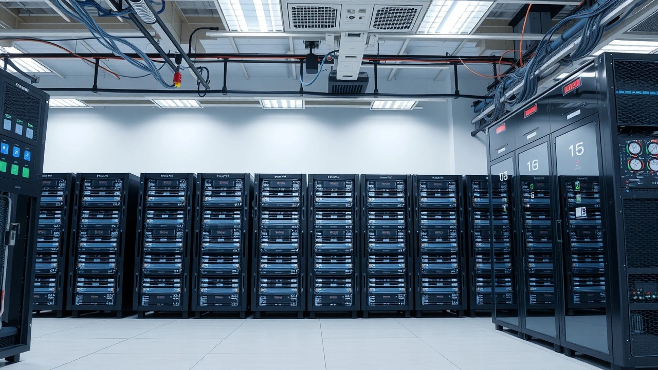 salle de serveurs avec compteurs de puissance et cables ordonnes