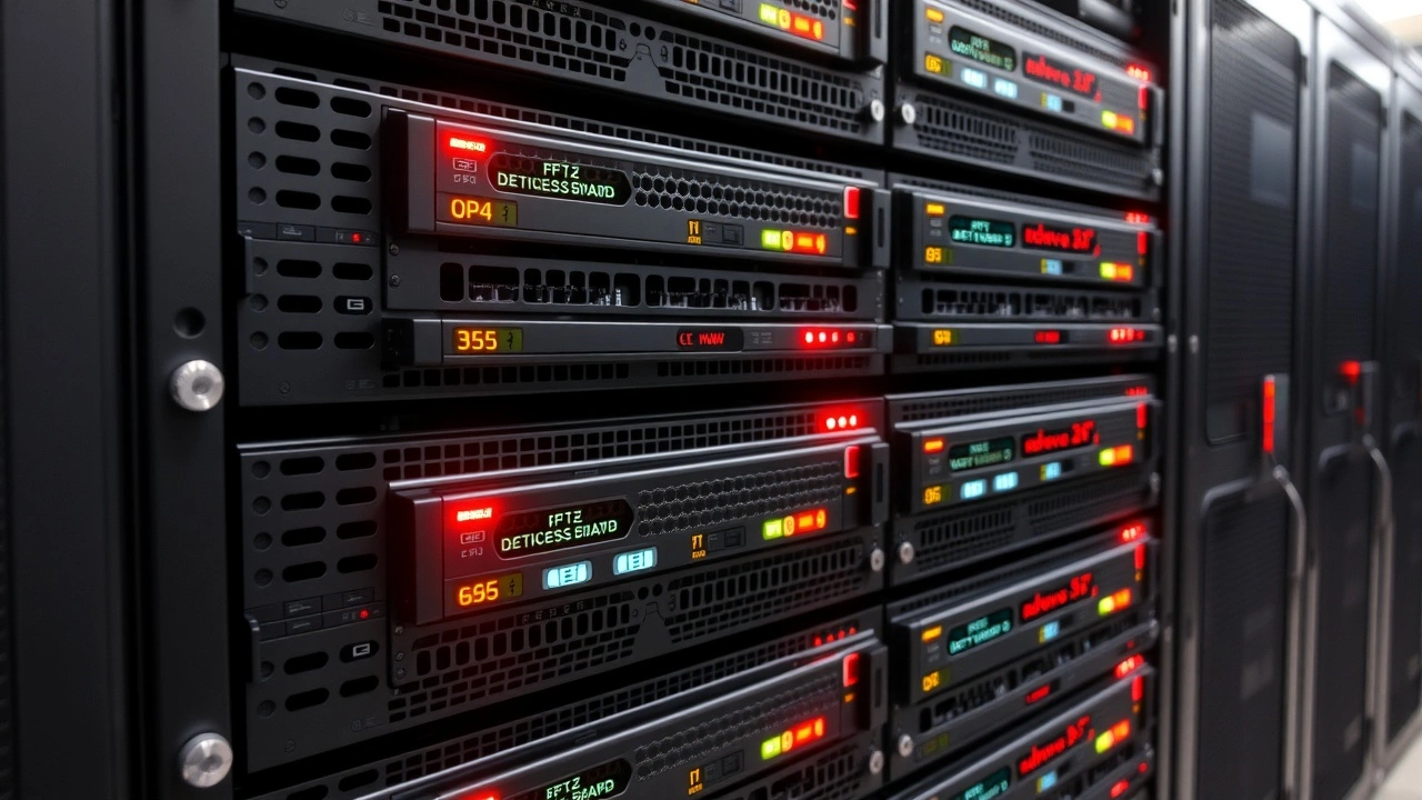 serveurs dedies en rack avec ventilateurs et voyants allumes