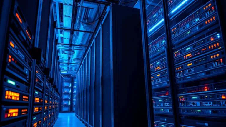 Centre de données moderne avec serveurs dédiés et composants hardware avancés