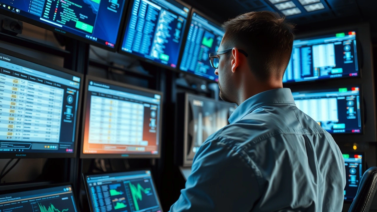 technicien surveillant les acces utilisateurs sur ecrans informatiques