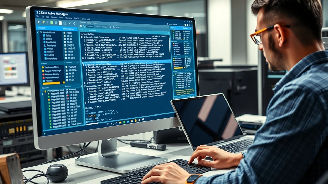 ordinateur avec interface surveillance taches cron technicien en travail