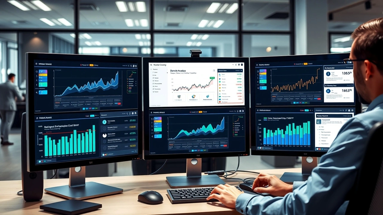 personne surveillant ecrans avec donnees de noms de domaine