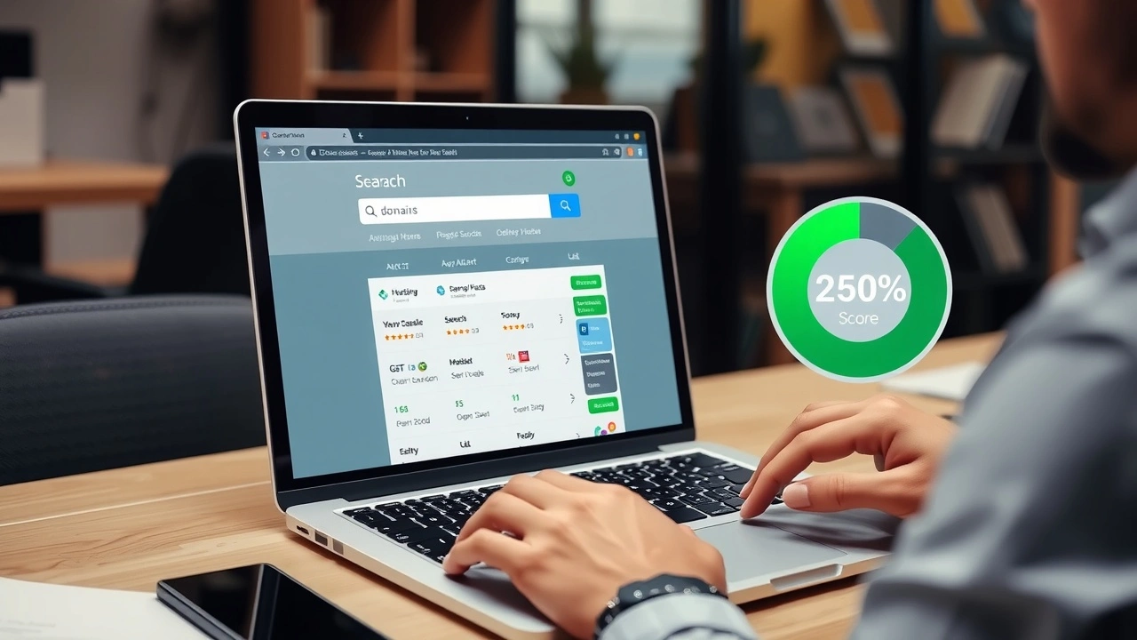 personne verifiant disponibilite et reputation nom de domaine sur ordinateur