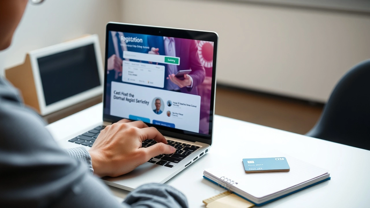 personne achetant un nom de domaine sur ordinateur au bureau