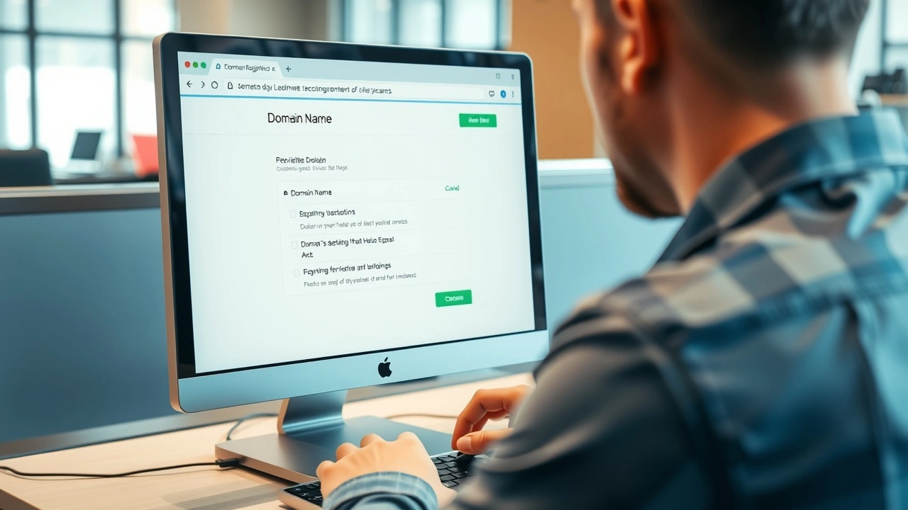 personne achetant un nom de domaine sur ordinateur au bureau